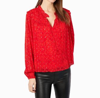 Sail to Sable Lurex Ruffle Front Top In Red