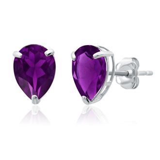 MAX + STONE 14k Yellow or White Gold Teardrop 8mm Gemstone Pear Shape Stud Earrings