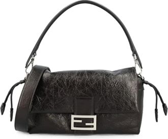 Fendi Tassen, Dames, Zwart, ONE Size, Katoen, Baguette Soft Medium