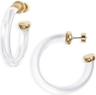 Nordstrom Resin Tube Hoop Earrings in Clear- Gold at Nordstrom Rack