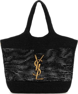 Saint Laurent Black Raffia Icare Shopping Bag