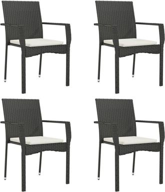 vidaXL Sillas De Jard&iacute;n Con Cojines 4 Unidades Rat&aacute;n Sint&eacute;tico Negro Vidaxl