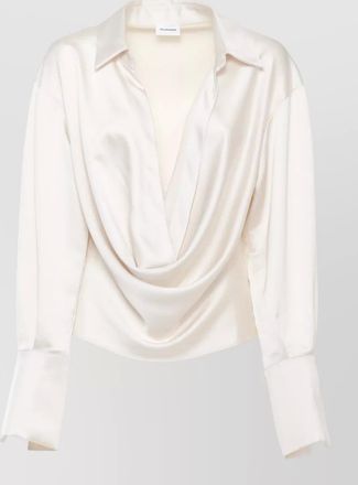 Andamane draped front satin blouse wide neckline