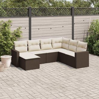 vidaXL Juego De Sof&aacute;s De Jard&iacute;n 7 Piezas Con Cojines Rat&aacute;n Pe Marr&oacute;n Vidaxl