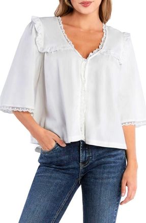 BILLY T Juliet Lace & Ruffle Cotton Blend Top in White at Nordstrom, Size X-Large