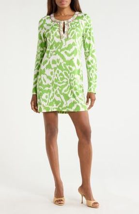 Diane Von F&uuml;rstenberg Reina Long Sleeve Silk Shift Dress in Kupang Green /Palm Geo Green at Nordstrom Rack, Size Xx-Small