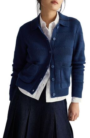 Seasalt Cornwall Nut Lane Collared Organic Cotton Cardigan in Knit Melange Dark Voyage at Nordstrom, Size 14 Us