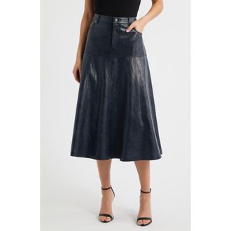 Kobi Halperin Rhea Faux Leather Midi Skirt in Navy at Nordstrom, Size 12