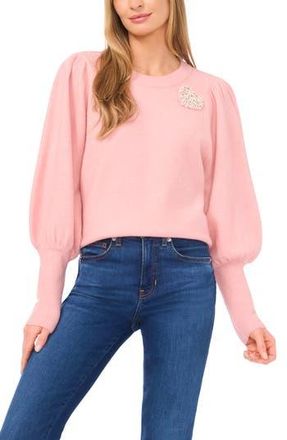CeCe by Cynthia Steffe Faux Pearl Heart Embellished Crewneck Sweater in Coral Blush at Nordstrom Rack, Size Xx-Large
