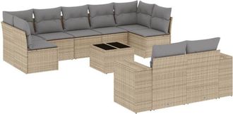 vidaXL Juego De Sof&aacute;s Jard&iacute;n Con Cojines Beige 10 Pzas Rat&aacute;n Sint&eacute;tico Vidaxl