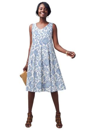 Jessica London Petite Stretch Cotton Tank Maxi Dress in Azure Floral Tapestry at Nordstrom, Size 12