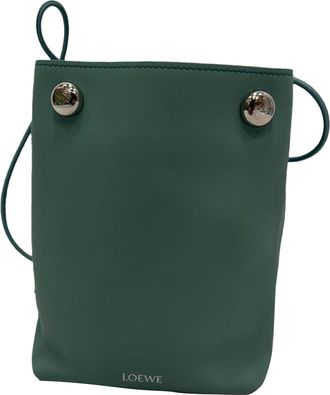 Loewe Pre-owned Womens Pebble Pouch Bag in Green Calfskin Leather - One Size