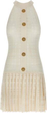 Balmain White Tartan knit dress