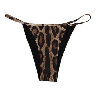 Dolce & Gabbana Bottoms, female, Brown, Size: M Leopard Triangle Tanga Panty Underwear