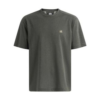 C.P. Company T-Shirts, male, Gray, Size: XL 20/1 Jersey Plated Logo T-shirt