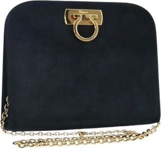 Ferragamo Pre-owned Clutches, female, Blue, Size: ONE SIZE Pre-owned Suede Shoulder Bag
