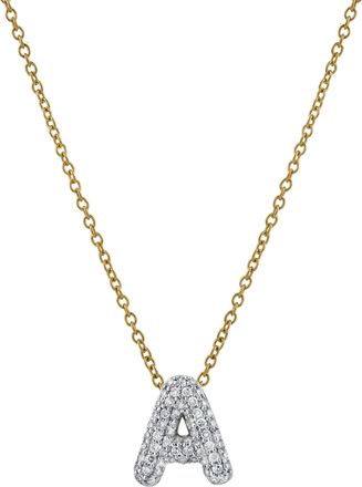 LuvMyJewelry Small Bubble Initial Letter 14K Yellow Gold Diamond Pendant Necklace
