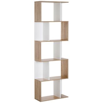 HOMCOM Librer&iacute;a De 5 Niveles, Mueble De Almacenamiento En Forma De S Con Estantes, Estanter&iacute;a Para Sal&oacute;n, Dormitorio, Oficina, 60 X 24 X 184,5 Cm, Madera De 