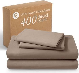 Bare Home 400 Thread Count Organic Cotton Sateen Sheet Set in Taupe at Nordstrom, Size Twin Xl