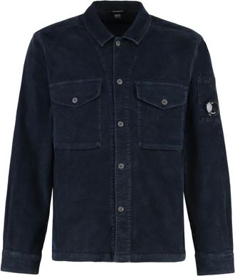C.P. Company C.P. Company, Light Jackets, male, Blue, XL, Velvet overshirt with front flap pockets