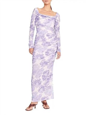 Staud Solana Floral Ruched Maxi Dress In Antique Pressed Flowers