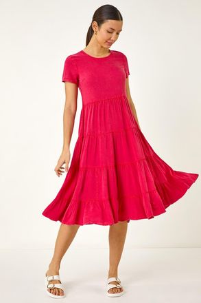 Roman Frill Tiered Smock Midi Dress