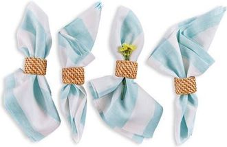 Solino Home Linen Dinner Napkins Set of 4, 20 x 20 Inch for Dining Table, Holiday and Everyday Table Decor - Cabana Stripe in Aqua And White at