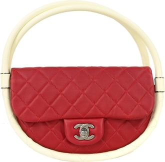 Chanel Hula Hoop Bag Quilted Lambskin Red Leather Handbag (Pre-Owned)