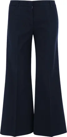 Ql2 Quelledue Navy Blue Flared Stretch Cotton Pants