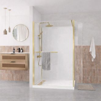 Aurlane Cabina Ducha Italiana 120x90 Oro Cepillado Y Plato Bajo