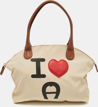 Aigner I Love A Beige/brown Nylon Zip Satchel