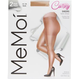 MeMoi 2-Pack Satin Sheer Tights in Beige at Nordstrom Rack, Size 1X/2X