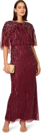 Adrianna Papell Womens Cape Bead Long Dress - Red - Size 12 UK