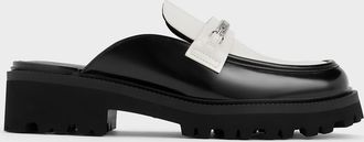 Charles & Keith Remy Two-Tone Metallic-Accent Loafer Mules