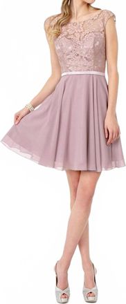 Elizabeth K Sleeveless Lace Chiffon Dress In Mauve