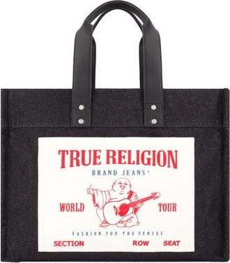 True Religion Large Washed Denim Tote in Black at Nordstrom