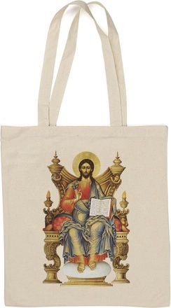 Generic Jesus Christ Eastern Orthodox Icon Natural Cotton Tote Bag White
