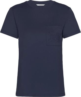 Max Mara T-shirt met ronde hals - Dames - T-shirts - Blauw - M - Katoen - Tops
