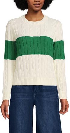 Lands End Cotton Cable Drifter Crewneck Sweater in Single Stripe/vibrant Clover at Nordstrom, Size X-Large P