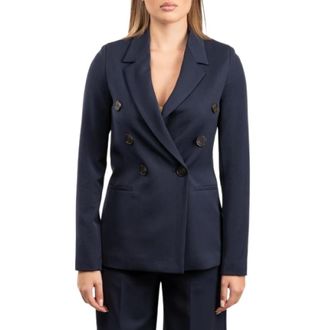 LuckyLu Jassen, Dames, Blauw, S, Leer, Gestructureerde Blazer