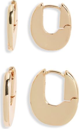 Open Edit 2 Pairs of Polished Huggie Hoop Earrings in Gold at Nordstrom