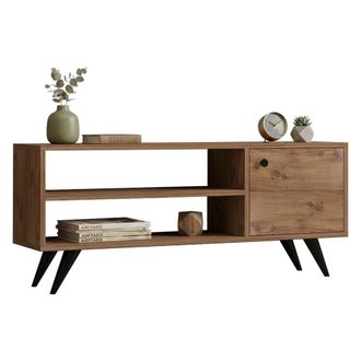 Dmora Mueble Para Tv Spinola, Un Estante, Una Puerta, 3 Compartimentos, 120x29x50h Cm, Roble Marr&oacute;n