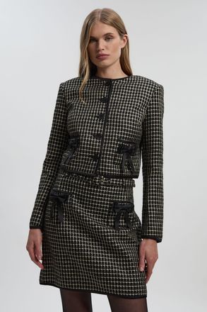 Karen Millen Womens Tailored Tweed Bow Detail Mini Skirt - Black - Size 12 UK