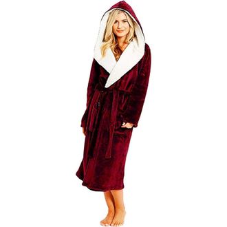 Generic Thermal Dressing Gown Women Womens Plus Size Dressing Gown Warm Hooded Bathrobe Full Length Thicken Bathrobe Cosy Fluffy Robes Luxury Oversized Robes 