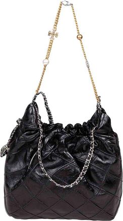 Tory Burch Fleming Mini Hobo Bag In Black Nappa Leather
