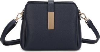 Generic Elegant Ladies Crossbody Bag, Brown Faux Leather, Gold-Tone Metal Accent, Adjustable Shoulder Strap, Casual Fashion Purse (Navy)