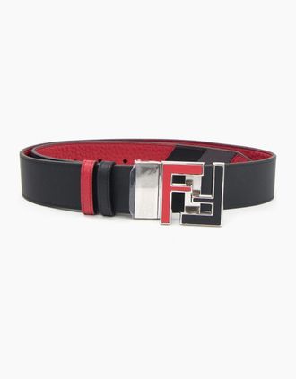 Fendi Mens Fendi FF Logo Embossed Leather Reversible Belt Black/red - Size: 105CM