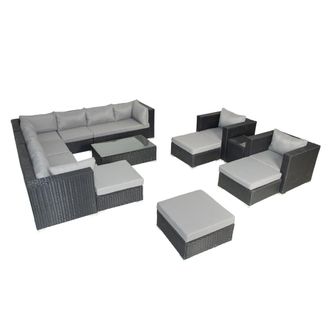 Concept Usine Mueble de jard&iacute;n modular 13/14 plazas en resina tejida negra y gris