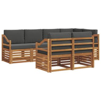 vidaXL Conjunto De Sof&aacute; Seccional Con Coj&iacute;n 7 Pcs Natural Y Antracita Vidaxl