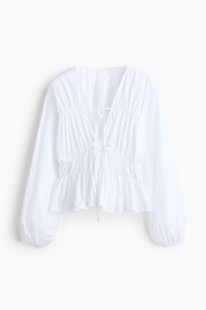 H&M Popelinebluse mit Kordelz&uuml;gen - White